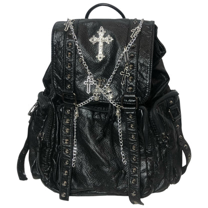 &quot;Skull Chain Cross&quot; Leather Backpack