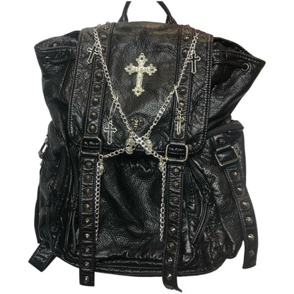 &quot;Skull Chain Cross&quot; Leather Backpack