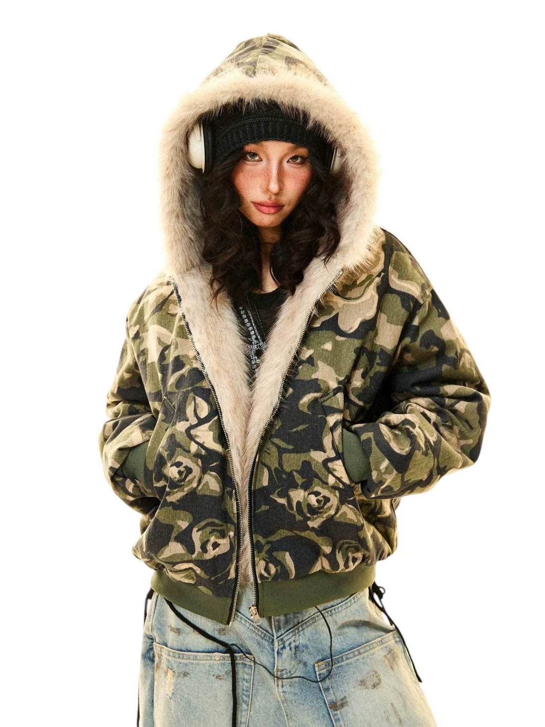 &quot;Camo Fur Collar&quot; Hoodie